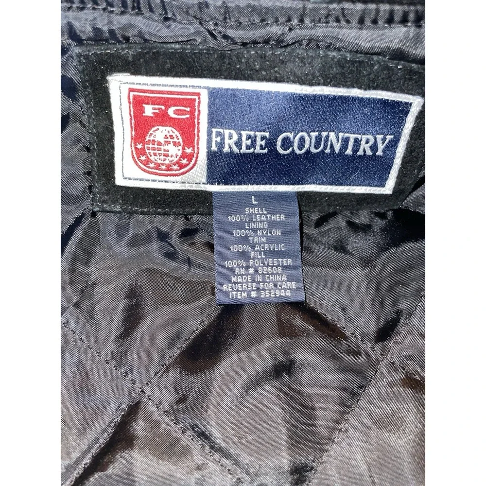 Vintage Free Country Bomber Jacket Mens Large Black Suede Brown Leather Varsity